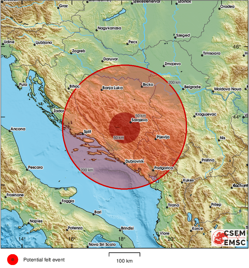 Još jedan zemljotres pogodio BiH i Crnu Goru