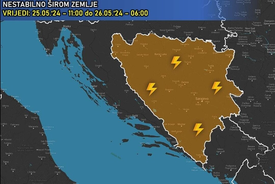 Upozorenje meteorologa: Nevrijeme širom BiH, moguće su i bujične poplave