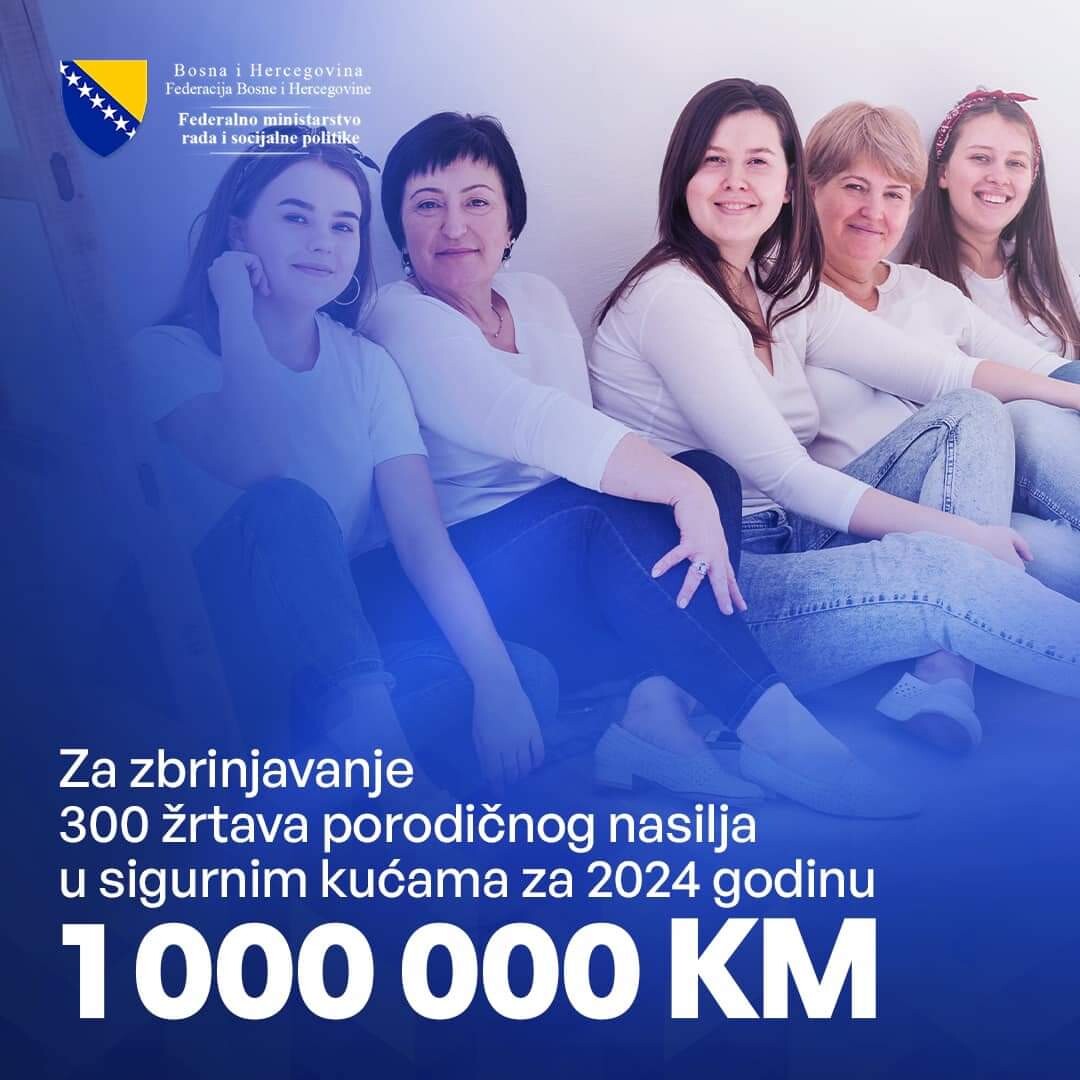 Milion KM za zbrinjavanje žrtava porodičnog i rodno zasnovanog nasilja u FBiH