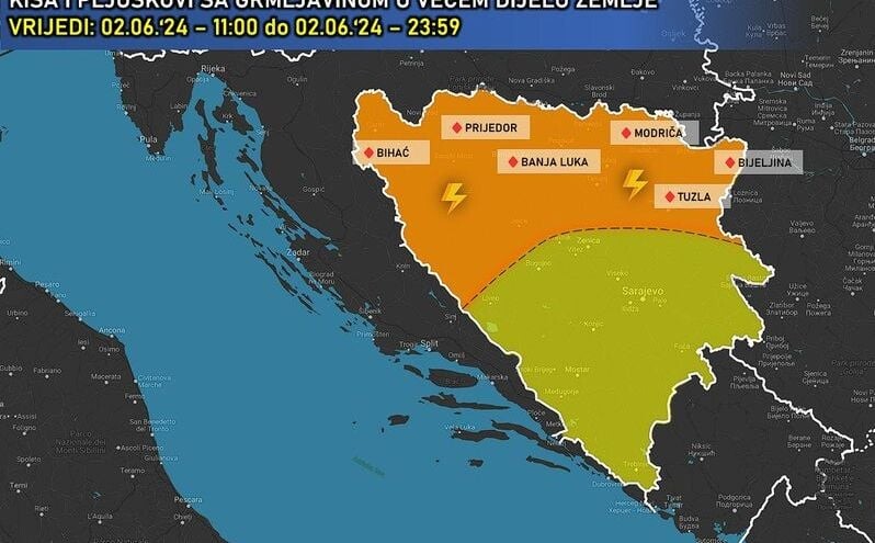 Važno upozorenje: Dolazi nevrijeme, pljuskovi sa grmljavinom i ledom