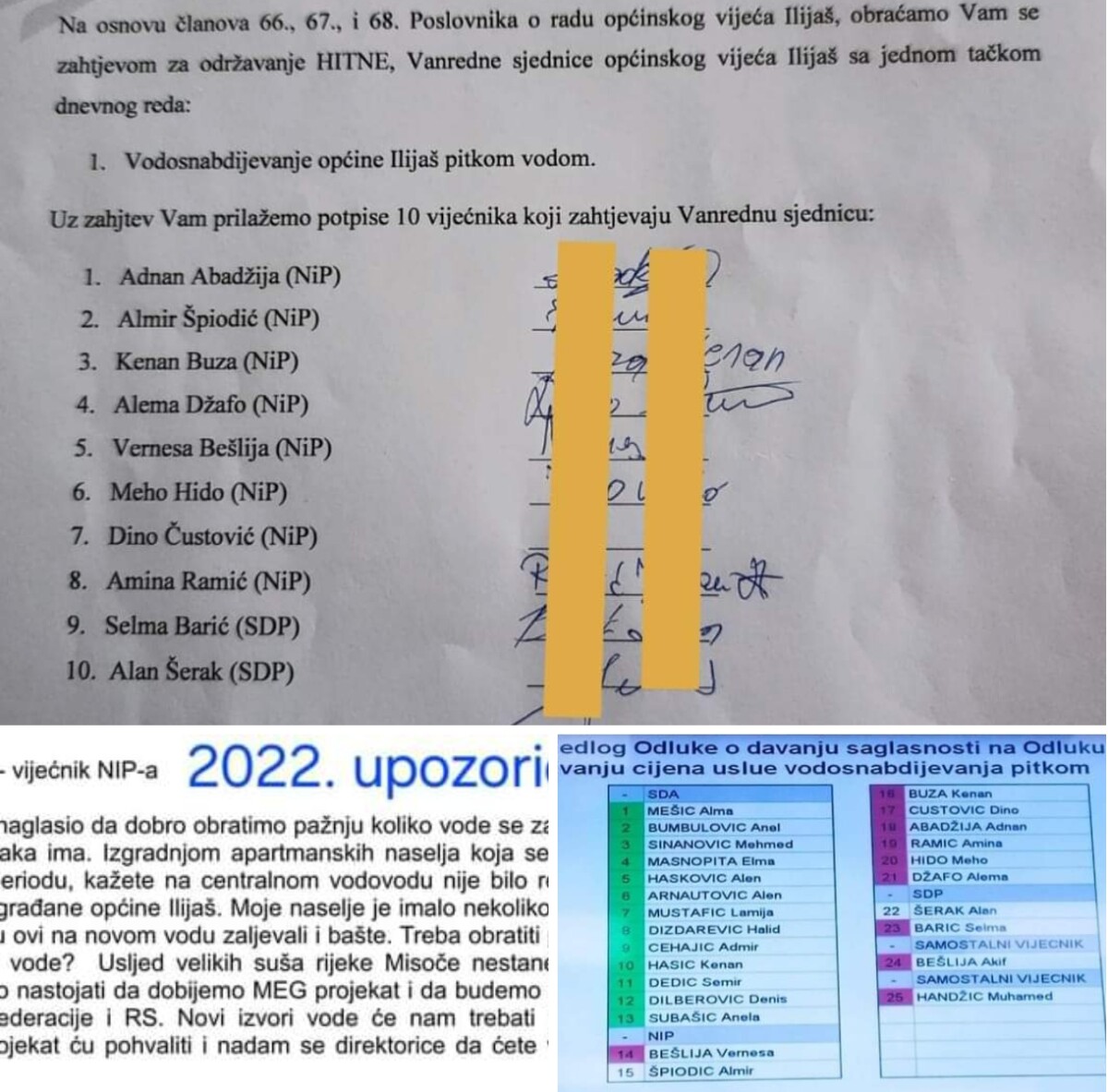 Klub vijećnika Narod i Pravda Ilijaš i vijećnici SDP-a Ilijaš podnijeli zahtjev za sazivanje VANREDNE sjednice općinskog vijeća Ilijaš