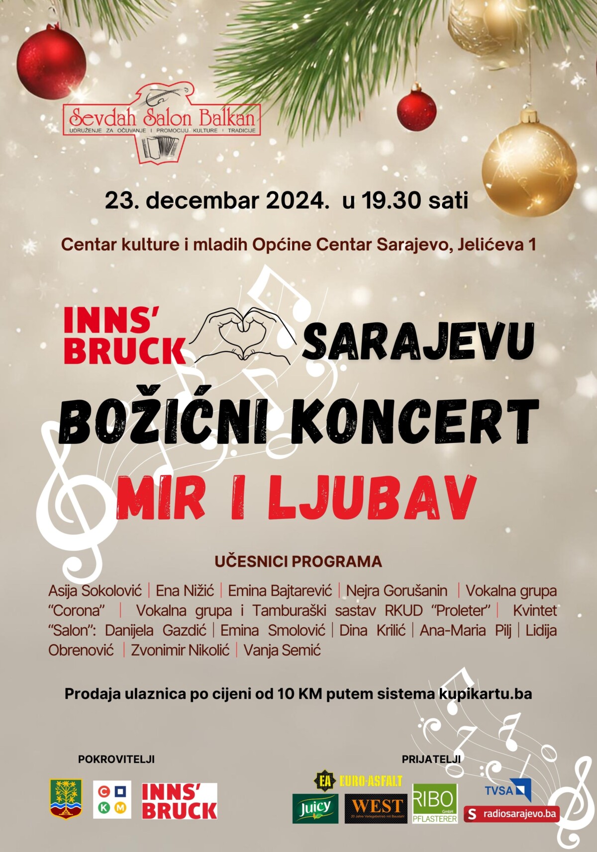 Božićni koncert „Mir i ljubav‟ bit će održan 23. decembra u Sarajevu