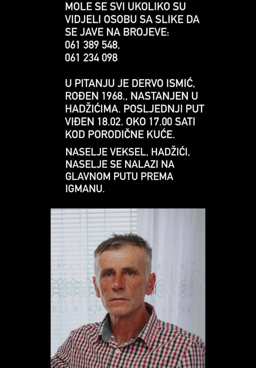 Nestao 57-godišnji muškarac iz Hadžića, posljednji put viđen prije dva dana