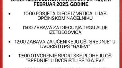 Najava programa obilježavanja Dana općine Ilijaš i Dana nezavisnosti BiH za četvrtak, 27 februar 2025