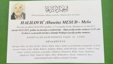 Na bolji svijet preselio Halilović Mesud – Mešo, dženaza sutra (4.3.2025.)  poslije podne namaza na mezarju Ljubnići