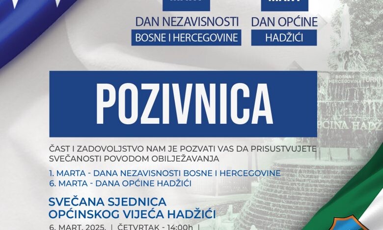 Općina Hadžići organizuje svečani program povodom Dana Općine Hadžići (6. mart)