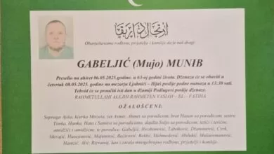 Na bolji svijet preselio Munib Gabeljić – Munta, dženaza sutra (8.5.2025.) poslije podne namaza na mezarju Ljubnići