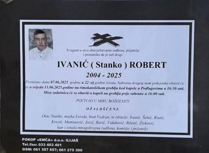 Poznat termin sahrane Robertu Ivaniću – Robiju