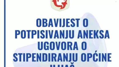 Obavijest o potpisivanju aneksa ugovora o stipendiranju Općine Ilijaš