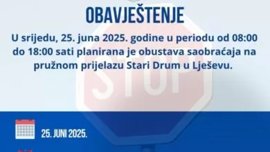 Danas obustava saobraćaja na pružnom prijelazu Stari Drum u Lješevu