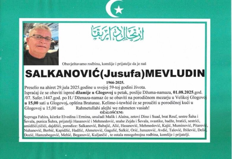 Na bolji svijet preselio Mevludin Salkanović – Mevlo, dženaza u petak u Glogovoj