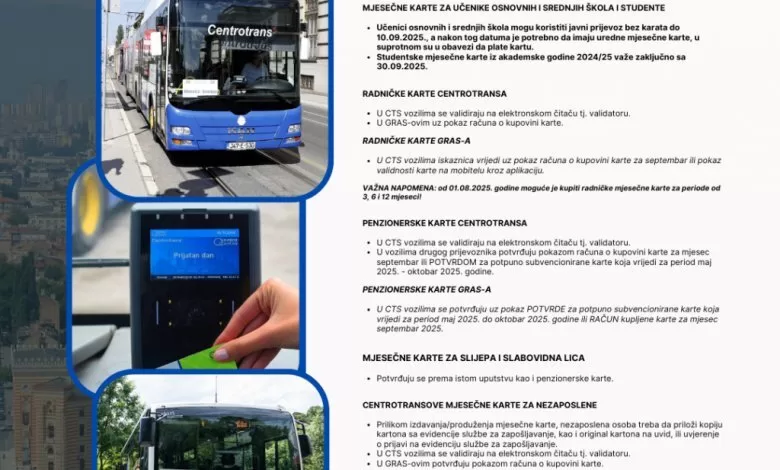 Centrotrans: Prodaja mjesečnih karata za javni gradski prevoz u KS počinje 1. septembra