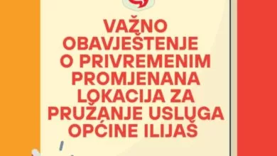 VAŽNO OBAVJEŠTENJE: Privremena promjena lokacija za pružanje usluga Općine Ilijaš