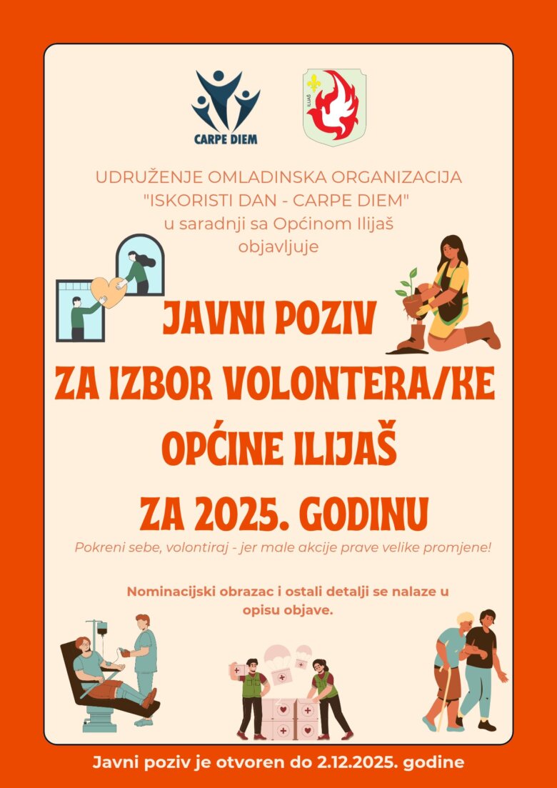 JAVNI POZIV ZA IZBOR VOLONTERA/KE OPĆINE ILIJAŠ ZA 2025. GODINU