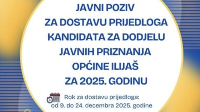Javni Poziv Za Dostavu Prijedloga Kandidata Za Dodjelu Javnih Priznanja Općine Ilijaš Za 2025. Godinu