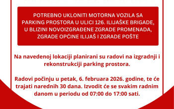 Obavještenje: Uklanjanje motornih vozila sa parking prostora u blizini zgrade Općine