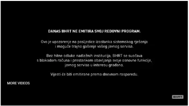 BHRT prekinuo redovni program, bit će emitovane samo vijesti!