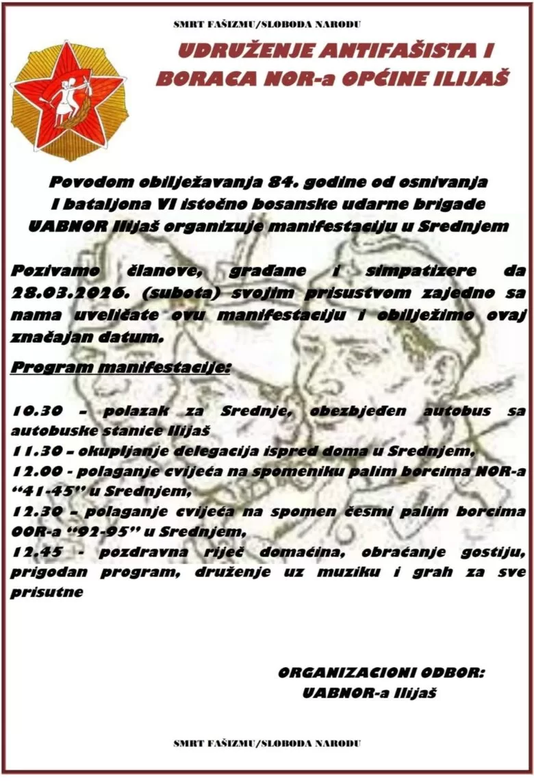 U Srednjem obilježavanje 84. godišnjice formiranja I bataljona VI istočnobosanske brigade