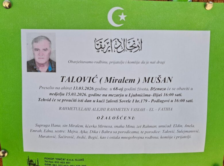 Na bolji svijet preselio Mušan Talović iz Hranče