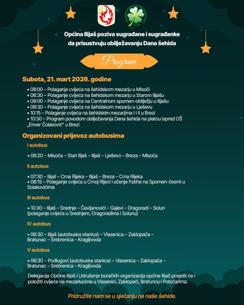 Najava obilježavanja Dana šehida u organizaciji Općine Ilijaš