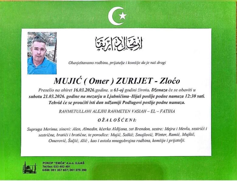 Na bolji svijet preselio Zurijet Mujić – Zloćo: Dženaza u subotu u Ljubnićima