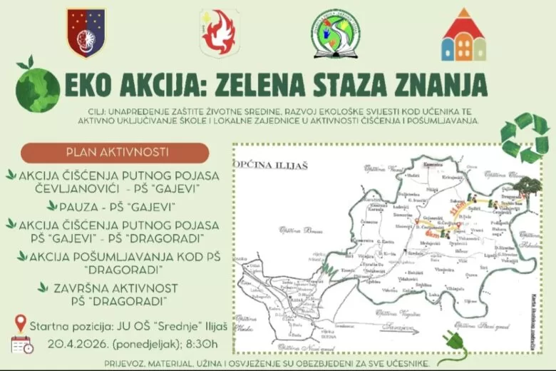 Eko akcija „Zelena staza znanja“ okuplja učenike i zajednicu u Ilijašu