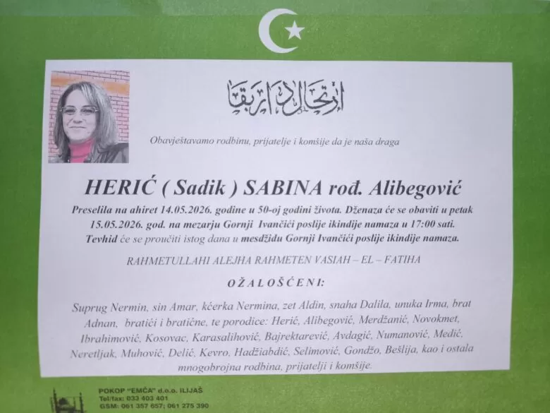 Na bolji svijet preselila Sabina Herić, supruga zlatnog ljiljana Nermina Herića