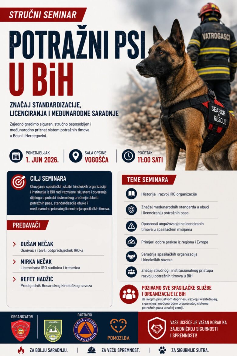 U Vogošći stručni seminar o potražnim psima u BiH: Fokus na standardizaciji, licenciranju i međunarodnoj saradnji