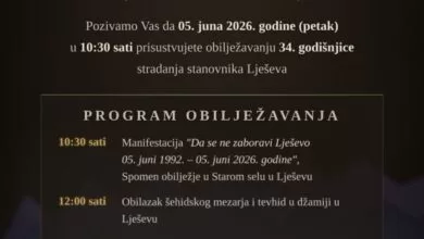 „Da se ne zaboravi“: U Lješevu obilježavanje 34. godišnjice stradanja stanovnika