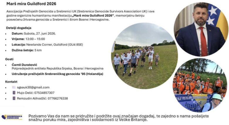 Marš mira Guildford 2026: Snažna poruka sjećanja, mira i solidarnosti iz Velike Britanije