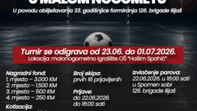 Noćni turnir u malom nogometu povodom 33. godišnjice formiranja 126. brigade Ilijaš
