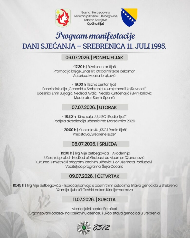 Ilijaš obilježava „Dane sjećanja – Srebrenica 11. juli 1995. godine“ bogatim programom od 6. do 11. jula