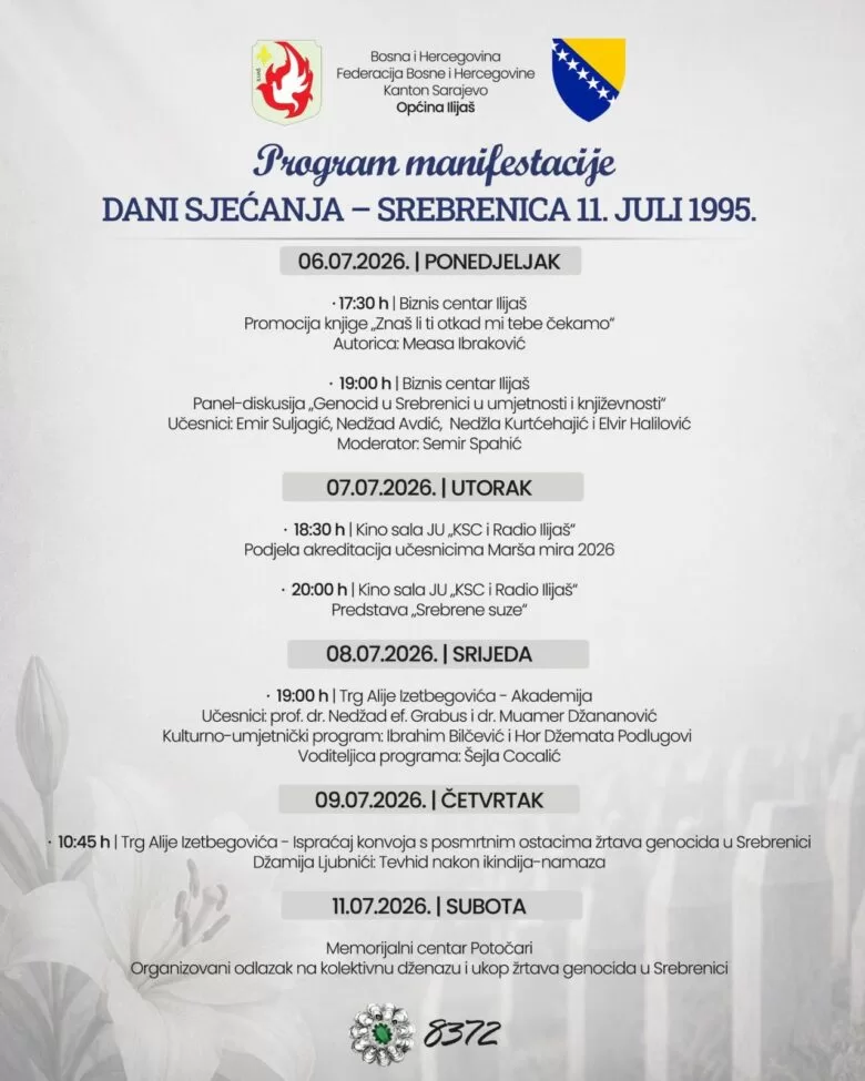 Ilijaš obilježava „Dane sjećanja – Srebrenica 11. juli 1995. godine“ bogatim programom od 6. do 11. jula