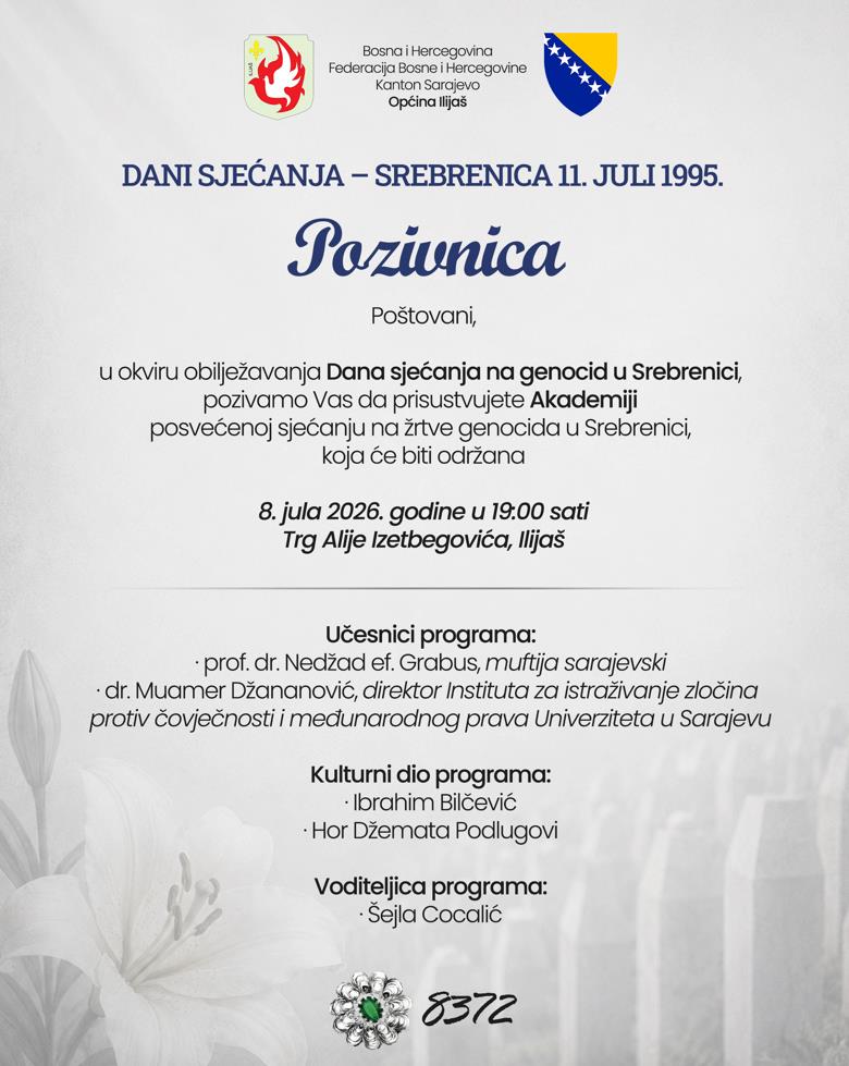 Večeras u Ilijašu Akademija povodom obilježavanja godišnjice genocida u Srebrenici
