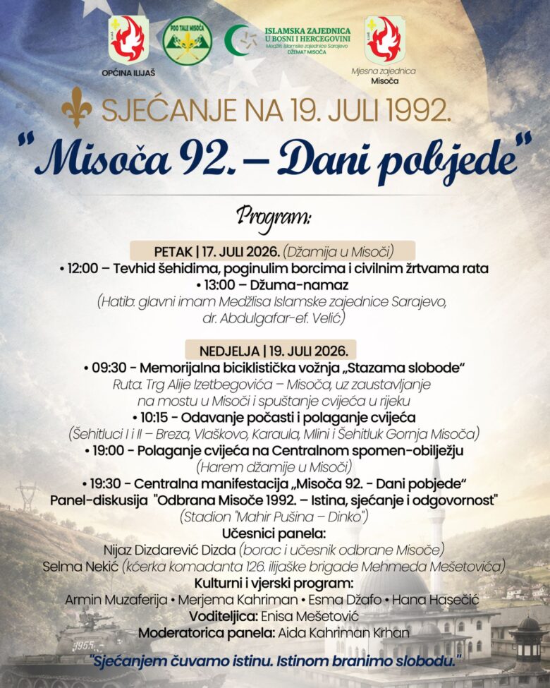 Program obilježavanja Manifestacije sjećanja na 19. juli 1992. godine “DANI POBJEDE – MISOČA ‘92.“