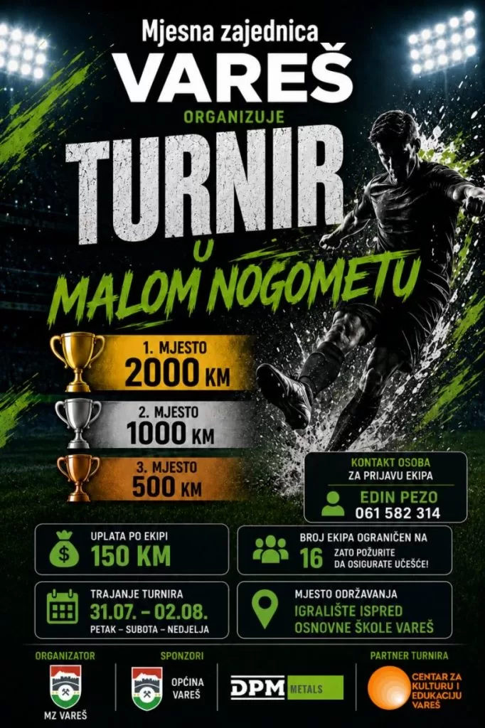 Otvorene prijave za Turnir u malom nogometu u Varešu: 2.000 KM za najbolju ekipu