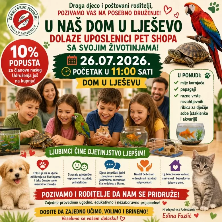 Edukativno druženje djece i roditelja s kućnim ljubimcima u Lješevu