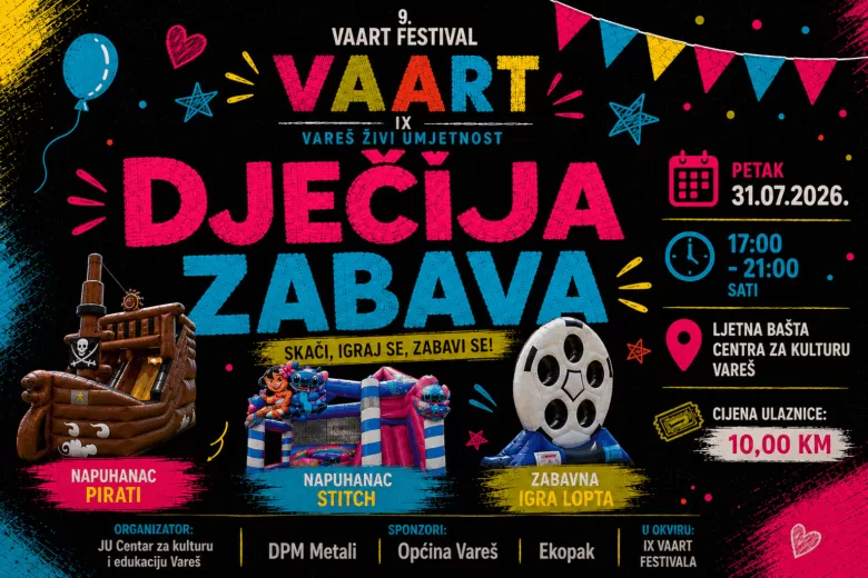 Vareš: Dječija zabava u okviru IX VAART Festivala donosi četiri sata igre i zabave za najmlađe