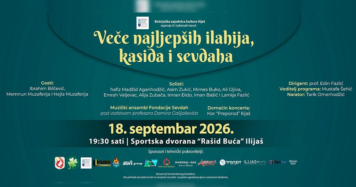 U Ilijašu 18. septembra tradicionalni koncert “Veče najljepših ilahija, kasida i sevdaha”