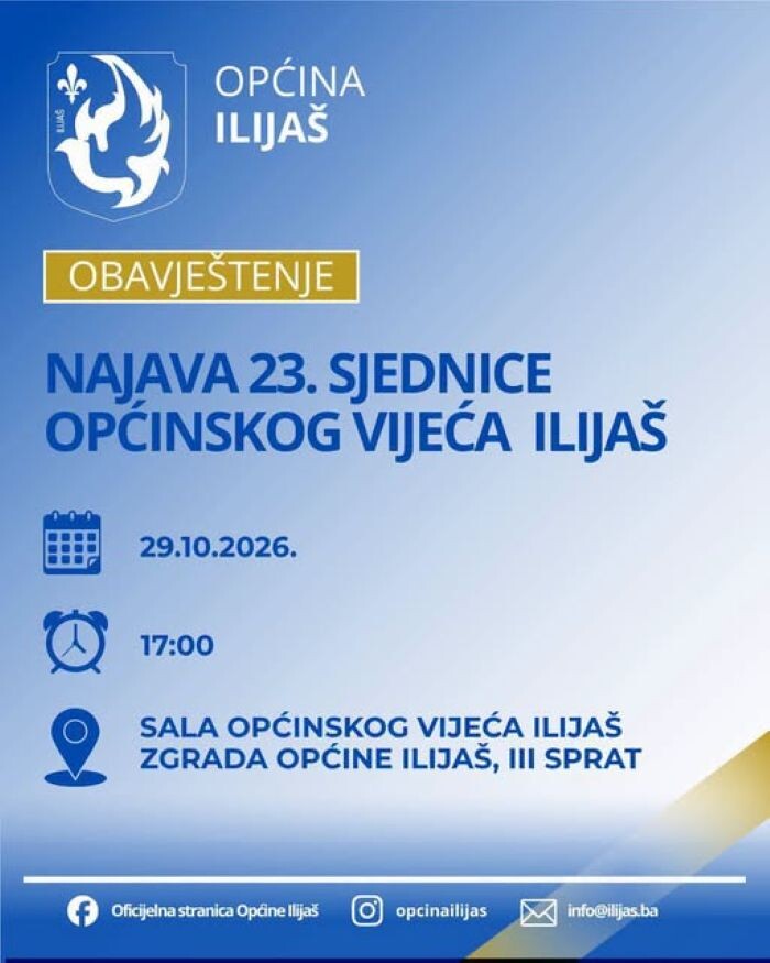 Najava 23. sjednice Općinskog vijeća Ilijaš